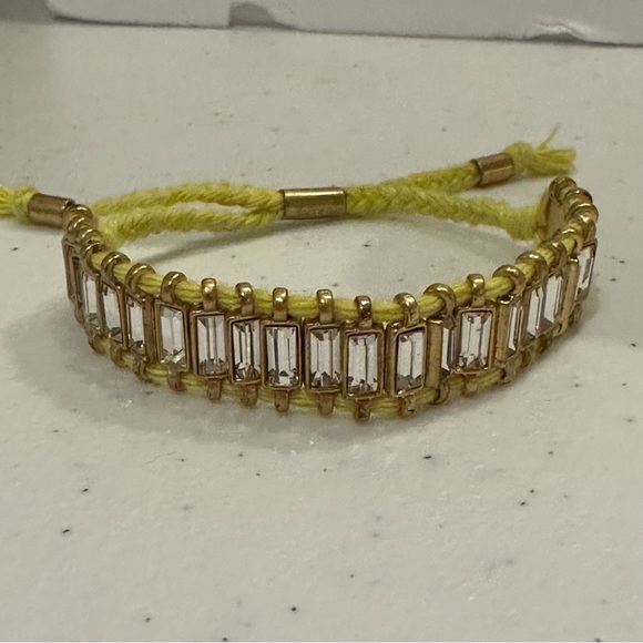 J. Crew Bracelet - yellow string adjustable w/ gold & clear baguette crystals - Picture 8 of 14